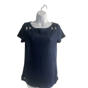 Lauren Ralph Lauren Knit Top Rope Detail Short Sleeve Tee Shirt M